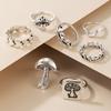 Conjunto de 7 Anillos Estilo Étnico Retro Transfronterizo Europeo y Americano Hongo Corazón Luna Hoja Plata Antigua