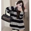 Otoño Nuevo Estilo Americano Retro Sudadera Rayada de Mujer Trendy Ins Delgada Pareja Suelta Adelgazante Jersey Cuello Redondo Top
