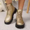 Botas Martin de Cor Sólida com Solado Grosso para Mulheres, Estilo Britânico, Novo Estilo Outono e Inverno, Sola Plataforma Europeia e Americana, Botas Curtas com Cadarço Frontal de Salto Baixo para Mulheres