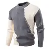 2026 Suéter de Punto Grueso Informal con Bloques de Color de Cuello Redondo para Hombre Otoño/Invierno Transfronterizo Moda Tendencia Camisa Base