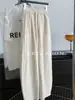 Calça Curva Casual Feminina 2026 Primavera/Verão Estilo Old Money Preguiçosa de Tencel e Linho, Cor Sólida Cintura Alta Elástico Cordão Fina