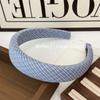 Diadema Coreana de Tela Escocesa Azul con Esponja, Simple, de Moda, para Salir, Combinable, Sarga, Presión en la Parte Superior Craneal Alta, Tarjeta para el Cabello
