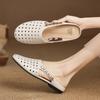 Sapatos Mule com Recortes em Couro Bovino de Primeira Camada Respiráveis com Corrente 2025 Flats Confortáveis Bico Redondo Biqueira em Couro Genuíno Chinelos Externos para Mulheres