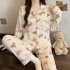 Cardigan de pijama feminino de alto valor, com laço doce de menina suave, tecido enrugado coreano ins, manga longa, atacado