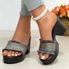 2025 verano nuevo cabeza cuadrada hueco tejido de malla zapatillas plataforma impermeable tacón grueso mujer zapatillas tacón alto talla grande