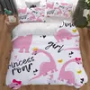 Amazon transfronterizo juego de tres piezas lindo estampado de dinosaurio de dibujos animados poliéster ropa de cama comercio exterior textil para el hogar al por mayor