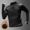 Camisetas de Running para Hombre para Invierno, Camisetas Base Deportivas Cálidas de Microterciopelo de Secado Rápido, Ropa de Entrenamiento con Media Cremallera, Aislamiento Térmico para Otoño e Invierno