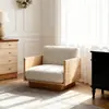 Sofá de Chão Designer para Apartamentos Pequenos, Madeira Sólida, Removível e Lavável, Sofá de Linha Reta em Tecido Nórdico, Estilo Wabi-Sabi, Sofá de Madeira Natural