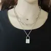 Collar con colgante de corazón de melocotón, cadena multicapa retro, joyería transfronteriza europea y americana, collar con colgante de candado geométrico de moda creativa para mujer