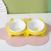 Cuenco Cerámico Doble para Gatos, Cuenco de Agua con Protección para el Cuello, Boca Inclinada Elevada, Cuenco para Comida de Gato, Cuenco para Beber, Cuenco para Mascotas, Suministros para Mascotas