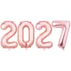 Balões de Número Digitais 2027 Folha de Alumínio Balões de Ano Novo 16 polegadas 32 polegadas 40 polegadas Balões Embalados Individualmente Balões de Véspera de Ano Novo 26º