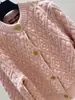 Nuevo Cardigan de Punto Holgado Jacquard Estilo Perezoso Casual de Manga Larga Redondo Rosa Retro 2025 para Mujer
