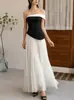 Vestido de Noche para Mujer, Bloques de Color Blanco y Negro, Un Hombro, Fruncido, Corte Ajustado, Elegante para Interpretación de Piano y Banquete, Al por Mayor