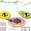 Alimentador de pájaros de madera de Amazon Alimentador de agua de alimentación Alimentación exterior Flores pintadas DIY Juguetes para niños