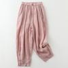 Pantalones casuales de ramio de nueve puntos para mujer, artísticos, retro, holgados, delgados, de algodón y lino, pantalones Harlan para mujer 2023 nuevos talla grande