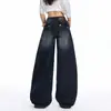 Jeans feminino de cintura alta e perna larga, foto real, novo estilo popular de outono 2026, calças bonitas, calças retas largas
