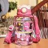 Botella de agua para niños para el verano, portátil con correa, vaso con pajilla de plástico para niños y niñas que van a la escuela, botella de agua de toma directa para estudiantes de primaria