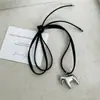Collar de Cordón de Cuero con Colgante Largo Estilo Pony Personalidad Minimalista Cadena para Suéter Moda Joyería Simple para Mujer Hilo de Cera de Alta Gama