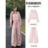 Moletom rosa com capuz e calça comprida rosa, novo conjunto outono 2026 estilo coreano, moda outono feminina popular este ano