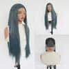 Venta Directa de Fábrica de Pelucas de Qingdao Peluca de Encaje 13*4 Cabello Gris Largo Liso Exportación Peluca Sintética Más Vendida