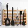 Conjunto de Espátulas de Silicone para Confeitaria, Raspador de Creme Integrado Resistente a Altas Temperaturas, Pincel para Churrasco, Conjunto de Cinco Peças para Assar