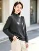 Camiseta base de punto de tres hilos de terciopelo Andy con cuello semi-alto y pedrería resistente para mujer, nuevo top de otoño e invierno, suéter grueso de otoño e invierno