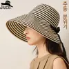 Chapéu de Sol Listrado Estilo Japonês, Novo Chapéu de Sol Versátil, Chapéu de Pescador Dobrável de Verão com Aba Larga para Proteção UV