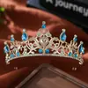 Accesorios de Boda Europeos y Americanos Transfronterizos Más Vendidos Nuevo Estilo Tocado con Pedrería y Cristal Corona Redonda de Aleación Nupcial Corona de Reina