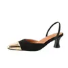 Zapatos de dama de dos tonos con punta, de punta cerrada, destalonados, sandalias de tacón medio, disponibles en varias tallas, comercio exterior 034-12