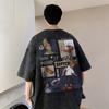 Camiseta de manga corta para hombre 2023 Verano nueva top desgastado lavado pesado hiphop americano alta calle camiseta de media manga
