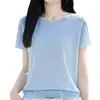 Camiseta de Manga Corta para Mujer Estilo Old Money, Cuello Redondo, Corte Holgado, Adelgazante, Suéter de Punto de Bambú, Moderno, Transpirable, Fresco, Nuevo Top