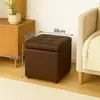 Banqueta para Trocar Sapatos na Entrada, Banqueta Baixa para Uso Doméstico, Banqueta com Armazenamento, Cor Café, Pode Ser Usada para Sentar, Banqueta com Armazenamento para os Pés, Banqueta Quadrada Moderna para Sofá