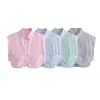 Camisa de Verano Nueva para Mujer Estilo Europeo y Americano con Decoración de Bolsillo Grande 9700