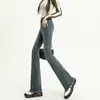 Calça Jeans Skinny Cinza Feminina Primavera e Outono Cintura Alta Slim-fit Calça Ferradura Pequena Slim-fit Elástica Rasgada Calça Flare