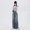 Jeans retro azules de pierna ancha para mujer Nueva temporada chica popular High Street sueltos con caída cintura alta rectos adelgazantes