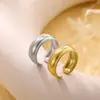 Moda Europea y Americana Estilo Ins Anillo Sencillo de Acero Inoxidable Chapado en Oro de 18K Circón Asimétrico Geométrico Joyería que No se Desvanece para Mujeres