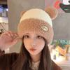 Otoño e invierno nuevo gorro de lana tejido con orejas de oso para protección de oídos, grueso, cálido, lindo gorro grande, invierno, felpa