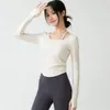 Top de Yoga de Manga Larga para Mujer con Acolchado Integrado, Cuello Halter, Cuello Cuadrado, Adelgazante, para Fitness, Pilates, Entrenamiento, Running