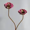Flor Artificial de Papoula com Textura de Algodão de Silicone e Duas Cabeças, Flor de Papoula Falsa para Casamento e Decoração de Casa, Flor de Tecido com Haste Peluda