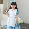 Cuento de Hadas Fantasía País de las Maravillas Azul Sirvienta Disfraz de Halloween Vestido de Princesa Disfraz Cosplay Disfraz de Niñas