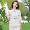 2026 Nova Camisa de Chiffon Estilo Chinês com Manga Três Quartos para Mães, Roupa de Verão Estilosa para Mulheres de Meia-Idade e Idosas, Top Elegante da Moda para Senhoras