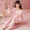 Pijama Infantil Primavera y Otoño 2026 Princesa Dulce y Linda con Volantes de Algodón Ropa Casual para Casa Conjunto de Dos Piezas para Niños Mayores