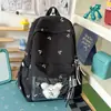 Mochila estudantil versátil de cor sólida, bolsa ita transparente de grande capacidade, bolsa ita 2D com estampa de laço, bolsa de ombro dupla