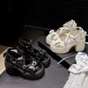 Sapatos de Couro com Salto Alto e Laço Chunky para Mulheres Japonesas JK Aumentadores de Altura Versáteis Franceses Sapatos Mary Jane Novo Modelo Outono 2025
