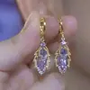 Brinco de Argola Dourado Folha de Ouro de Luxo Leve Nicho Novo Brinco Roxo Feminino Brincos Elegantes com Brilho Diamante Acessórios para Orelha