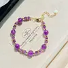 Colar estilo Ins com design de céu estrelado de ametista natural gelo-claro, corrente para clavícula, corrente para suéter, pulseira