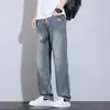Calças Casuais Masculinas de Verão Finas Estilo Americano em Jeans Tencel Marca Jovem Tendência Calças Retas Largas