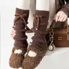 Zapato Shang Calcetines de Algodón Cubre Piernas Mujer Otoño Invierno Engrosado Cálido Lazo de Perla Calcetines Sueltos Gris Felpa Esponjoso Calcetines para Pantorrilla Cubre Piernas