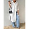 2024 Outono Amazon Independent Station Cross-Border Hot Selling Moda e mais fácil de combinar Cardigan longo de cor sólida Camisa de manga média