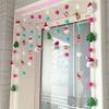 Cortina decorativa navideña con diseño de muñeco de nieve y gorro de Papá Noel para puerta de dormitorio y hogar.